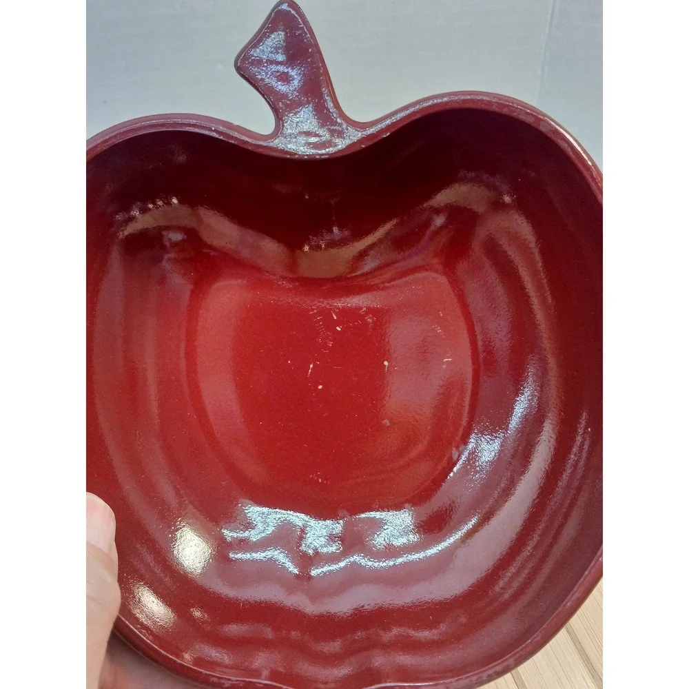 Hazel Atlas Red Flashed Milk Glass Apple Shaped Bowls Set of 5 Vintage MCM
